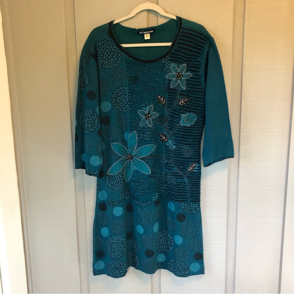 Leopards & Roses Wearable Art Ethical Fashion Teal Textured Dress Large